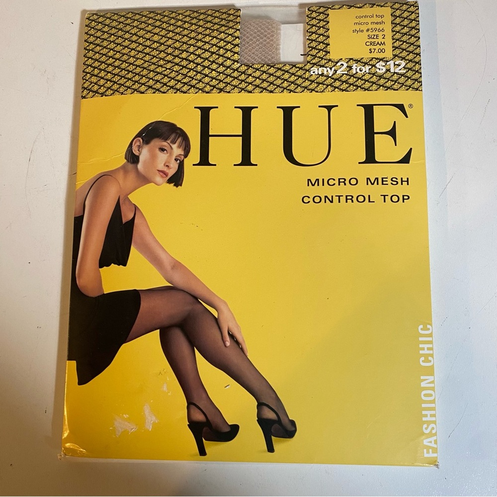 HUE Micro Mesh Control Top Cream Pantyhoses Style #5966 Size 2